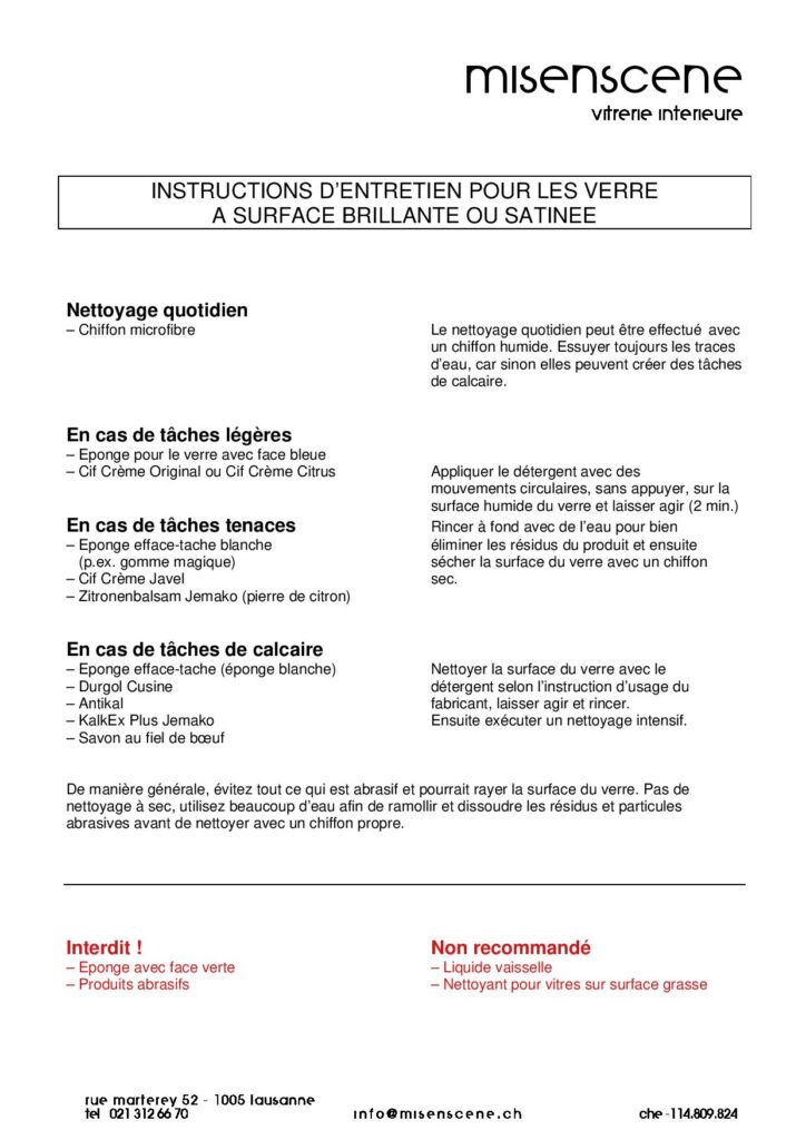 Instructions d'entretien pour verres de crédence de cuisine